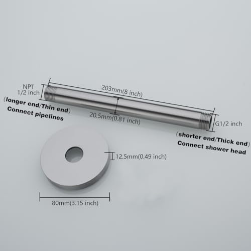 RANDOM Straight Shower Arm with Flange Brushed Nickel 8 Inches Ceiling Mount Shower Head Extension Arm Ceiling-Mounted For Fixed Shower Head.RD-91038-8BN - color: 8″ Brushed Nickel(Round Flange)