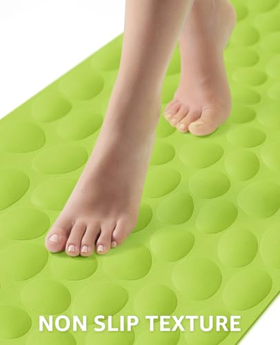 Bligli Bathtub Mat Non Slip, 16x40 inch Extra Long Bath Tub Mat with Strong Suction Cups, Soft Rubber Bathroom Floor Mat, Machine Washable, 100% BPA Free (Green) - color: Green, size: 40" x 16" (Rectangular)