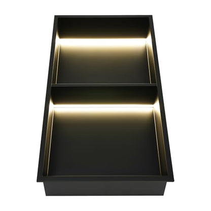 Stainless Steel Shower Niche, 2 Tiers Recessed Shower Niche, 12''x24'' Wall Nich Shower Shelf Insert w/ LED Light & Shelf, Embedded Storage Alcove Wall for Bathroom Storage(Black, LED, 12x24in)