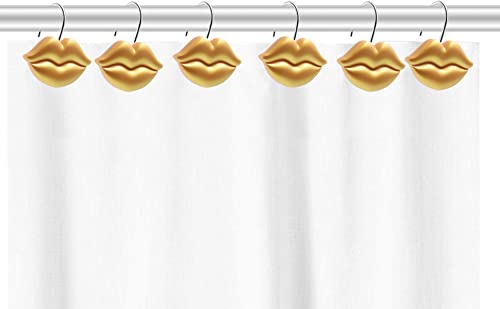 Gold Shower Curtain Hooks Rings, Gold Lips, Set of 12 | Rustproof Metal Shower Rings for Bathroom Shower Hooks for Shower Curtain