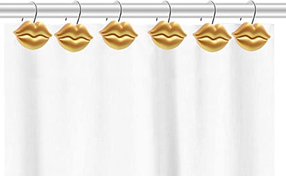 Gold Shower Curtain Hooks Rings, Gold Lips, Set of 12 | Rustproof Metal Shower Rings for Bathroom Shower Hooks for Shower Curtain