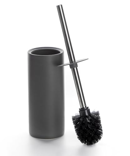Matt Gray Ceramic Toilet Brush and Holder Set | Freestanding Toilet Bowl Cleaners Brush, Scrubber Brush for Toilet, Bathroom Accessories with Stainless Handle, Deep Cleaning - color: Matt Gray, size: Set/1