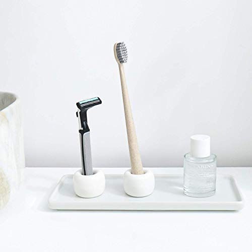 Mini Ceramics Toothbrush Holder Stand for Bathroom Vanity Countertop, Handmade Couple Toothbrush Head Holder, Shaver Holder and Office Pen Holder, 2-Piece Set White - color: White&white