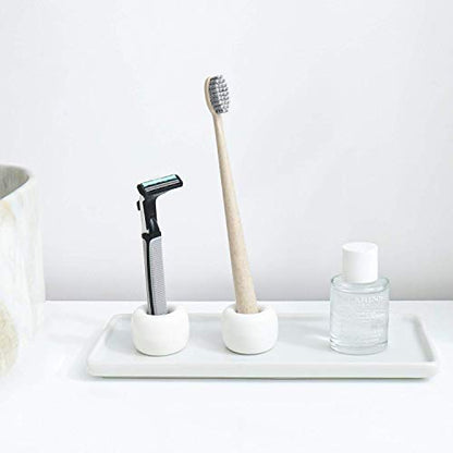 Mini Ceramics Toothbrush Holder Stand for Bathroom Vanity Countertop, Handmade Couple Toothbrush Head Holder, Shaver Holder and Office Pen Holder, 2-Piece Set White - color: White&white