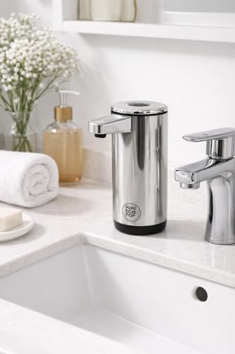 Touchless Soap Dispenser - Rechargeable Automatic Stainless Steel, 9oz Hands-Free Infrared Sensor for Bathrooms, Kitchens & Office(Chrome)