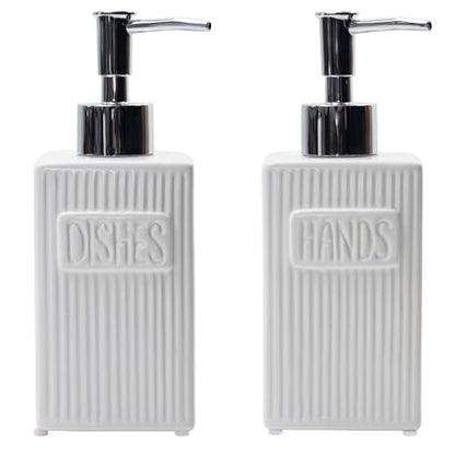 Ceramic Soap Dispenser Set, 2 Pack Hand and Dish Soap Dispenser with Funnel for Kitchen and Bathroom, White - color: White