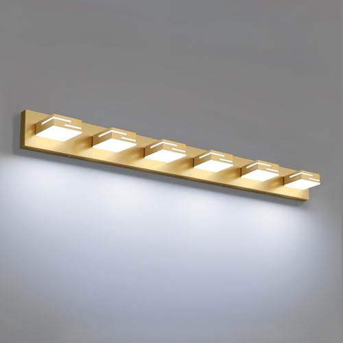 LED Modern Bathroom Vanity Light Fixtures, Dimmable Gold Vanity Lights for Bathroom Lighting Fixtures Over Mirror, with 360° Rotatable Heads 6-Light 42-inch (Cool White 6000K) - color: Gold, size: 6-light, 42-inch