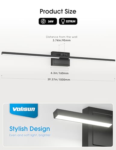 VOLISUN Bathroom Vanity Light 39.4 inch, Vanity Light Bar-ETL Certified | 5CCT Dimmable, 34W LED,Black Bathroom Light Fixture Over Mirror, For Mirror Cabinets - size: 39.4 inch
