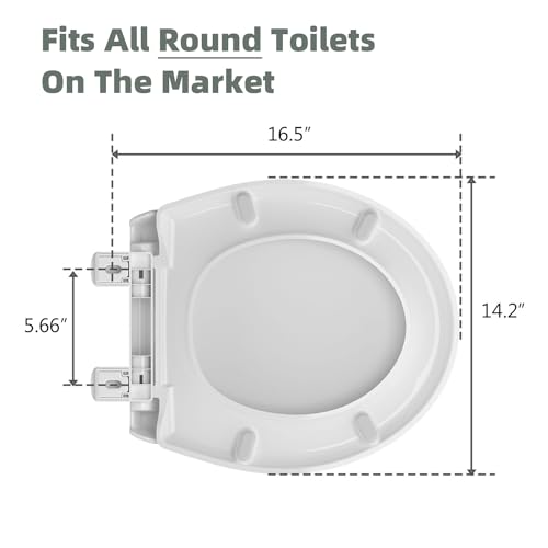 Slow Close Toilet Seat, Fit Round and Standard Toilets, Quick Release Hinges for Easy Clean, Two Mounting Options for Easy Installing, Heavy Duty, Never Loosen, White - size: Round