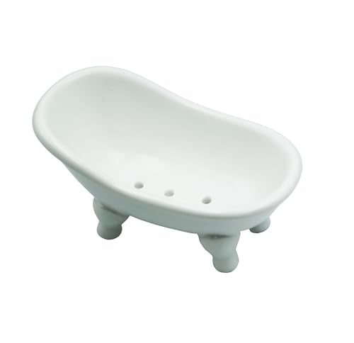 Ceramic Soap Dish,5.59 Inch Bathtub Shaped Soap Holder,Succulent Planter,Makeup Brush Organizer (White) - color: White Bathtub
