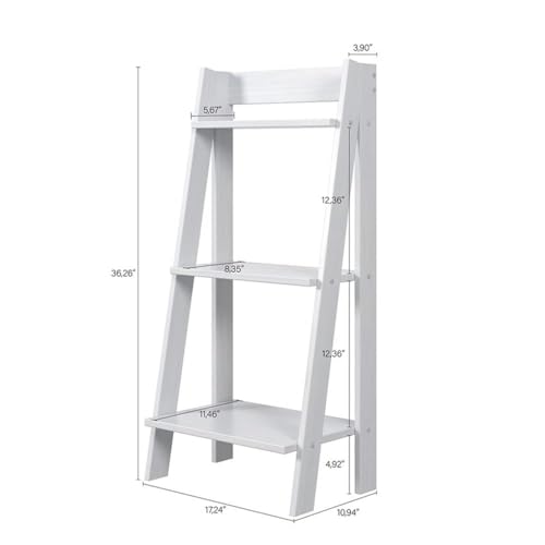 Pemberly Row Solid Wood Ladder Bookcase, 3-Shelves, 36.3 in Tall, White Finish, Freestanding Modern Design for Bathroom, Kitchen, Living Room, Home Office or Bedroom Decor