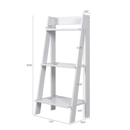 Pemberly Row Solid Wood Ladder Bookcase, 3-Shelves, 36.3 in Tall, White Finish, Freestanding Modern Design for Bathroom, Kitchen, Living Room, Home Office or Bedroom Decor