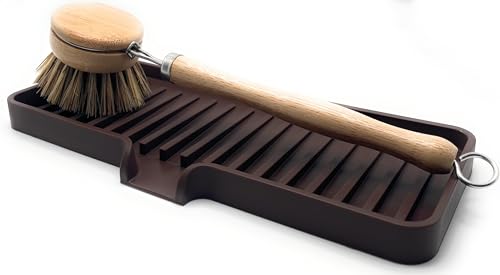 Silicone Soap Dish Tray and Sponge Holder with Drain Chute, Rectangular, Kitchen and Bathroom Sink Organizer (Dark Chocolate, 9"x3.5") - color: Dark Chocolate, size: (MD) 9"x3.5"