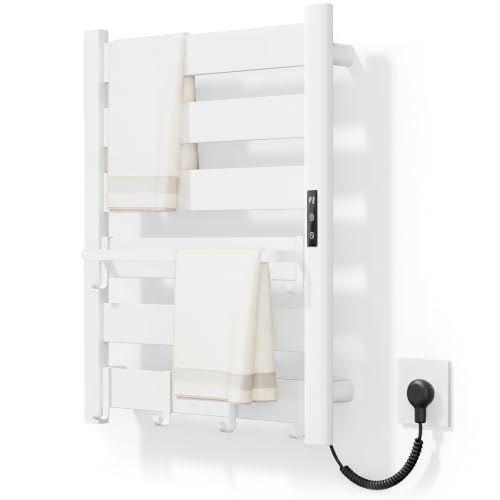 Wall Mounted Heated Towel Rack, 6-Bar Towel Warmer for Bathroom | PTC Fast Heating Up to 170°F in 6 Minutes, Adjustable Temperature 110–170°F, 2–12H Timer, Space Aluminum, Matte White - color: White, size: 6-Bars