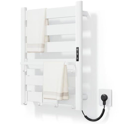 Wall Mounted Heated Towel Rack, 6-Bar Towel Warmer for Bathroom | PTC Fast Heating Up to 170°F in 6 Minutes, Adjustable Temperature 110–170°F, 2–12H Timer, Space Aluminum, Matte White - color: White, size: 6-Bars