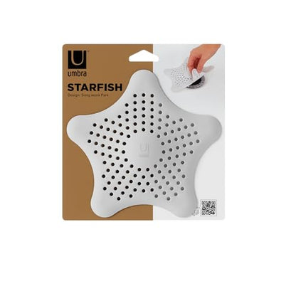 Umbra Starfish Hair Catcher, Suction Cup Drain Cover, 6-Inch, White | Silicone material, flexible and durable, water resistant seal, easy to clean, rust proof, fits standard tubs - color: White
