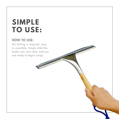ToiletTree Products All Purpose Bamboo Stainless Steel Squeegee - Rust Proof Deluxe Squeegee with Hanging Hook – Hand Wiper for Shower Doors, Bathroom, Car Window & Kitchen (Bamboo)