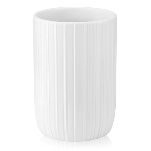 Bathroom Tumbler Cup Ceramic 12.6oz Reusable Toothbrush Cup 375ml,Toothbrush Holder for Your Bathroom (White) - color: Stripe-white, size: 1pcs