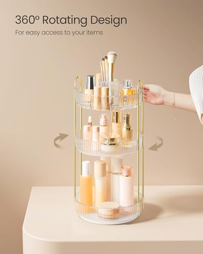 SONGMICS Makeup Organizer, 3-Tier Countertop, Customizable | Customizable skincare organizer countertop, round rotating, toiletries vanity organizer, lazy Susan, gift UJKA011W02 - color: Transparent, style: Round