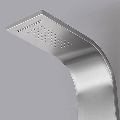 ANZZI Shower Head Panel Tower System | Fontan | Brushed Steel 6 Turbo | Free-Reign Euro Grip Handheld Sprayer With 60 In. Hose, Includes One 1 Donna Full Body One 1 Heavy Rain Six 6 - color: Brushed Steel, style: 6 Jets