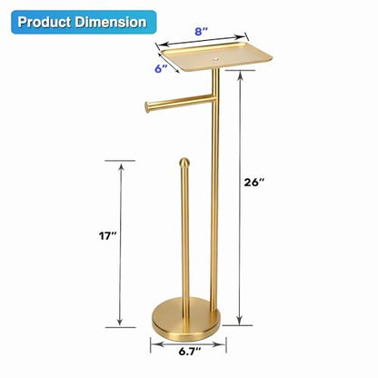 Gold Toilet Paper Holder with Shelf, Freestanding Tissue Holder Stand with Storage Space for Extra 4 Toilet Paper Rolls (Stainless Steel Base, Gold) - color: Gold