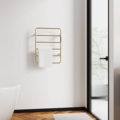 Towel Warmer, Stainless Steel Heated Towel Racks for Bathroom, 6 Bars Wall Mounted Towel Heater with Intelligent Touch Screen Timer & Temperature Adjustment, Plug-in/Hard-Wired, Brushed Gold - color: Brushed Gold, size: 6-Bar