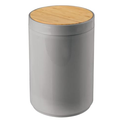 mDesign Plastic Round Trash Can Small Wastebasket - Garbage Bin Container with Swing-Close Lid - Bathroom Garbage Basket - Holds Waste, Recycling - 1.3 Gallon - Basa Collection - Gray/Natural - color: Natural/Grey