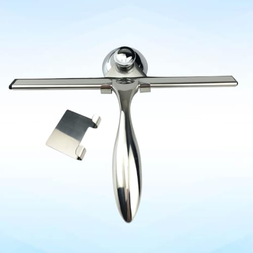 Holibanna 3pcs Stainless Steel Shower Squeegee for Glass and Tile with Suction Cup and Hooks Holder, Heat and Cold Resistant Bathroom Window Wiper for Shower Doors