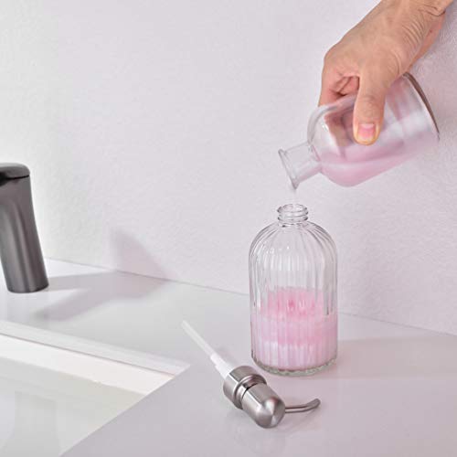 Glass Soap Dispensers for Kitchen and Bathroom, 16oz Heavey Glass Bottle, Stainless Steel Brushed Nickel Pump,Clear Farmhouse Bathroom Soap Dispenser - color: Brushed Nickle, size: 1-Pack
