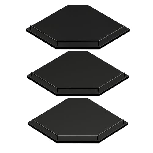 JJL Corner Shelf with Rails, 3-Tier Hexagon Floating Corner Shelf Wall Mounted, 12 Inch Black Rustic Wood Heavy Duty Wall Storage for Bathroom Kitchen Living Room Bedroom - color: Black, size: Hex 3-Tier