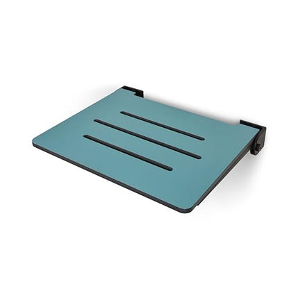 18 inch Silhouette Slimline Folding Wall Mount Shower Bench Seat, Teal Seat with Matte Black Frame - color: Teal Seat With Matte Black Frame