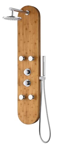 ANZZI 52" Shower Panel, Crane Series, Full Body Shower Panel With Heavy | Equipped With Four Acu Stream Jets That Deliver A Powerful, Dual Chrome Finish Controls, Massage Experience - color: Bamboo, style: 4 Jets