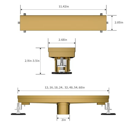 Linear Shower Drain, 304 Stainless Steel with Adjustable Leveling Feet, Hair Strainer,Reversely Install Place to Create an Invisible Floor Drain - Gold -16-Inch - color: Brushed Gold, size: 16inch