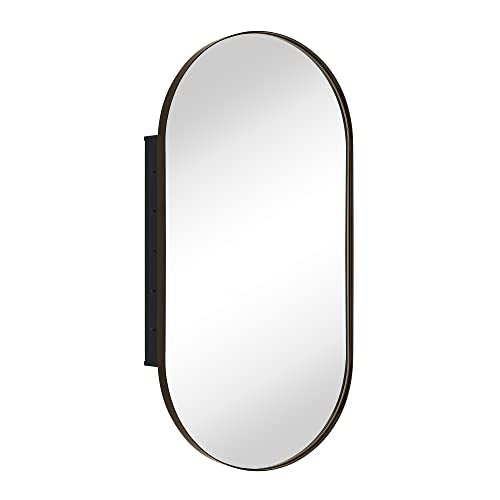 Oil Rubbed Bronze Oval Recessed Bathroom Medicine Cabinet with Mirror Stainless Steel Metal Framed Oblong Pill Shaped Bathroom Cabinet with Mirror 16x33'' - color: Oil Rubbed Bronze