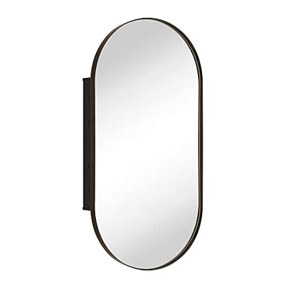 Oil Rubbed Bronze Oval Recessed Bathroom Medicine Cabinet with Mirror Stainless Steel Metal Framed Oblong Pill Shaped Bathroom Cabinet with Mirror 16x33'' - color: Oil Rubbed Bronze