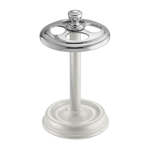 iDesign Toothbrush Holder for Bathroom - 4-Section Toothbrush Stand for Countertop, 2-Pack, White/Chrome - color: Pearl White/Chrome, style: Pack of 2