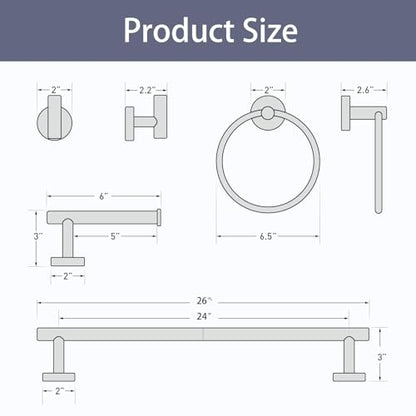 Gold Bathroom Accessories 5 Piece, 24 Inch Bath Hardware | Wall Mounted Brushed Gold Towel Rack, Durable SUS304 Stainless Steel Towel Bar Set - color: Brushed Gold-5pcs, size: 26 Inch