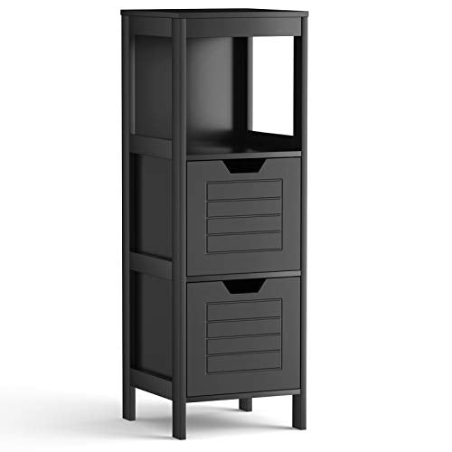 Tangkula Bathroom Floor Cabinet, Narrow Wood Storage Tower w/2 Switchable Drawers, Multifunctional Side Storage for Bathroom, Freestanding Small Cabinet for Small Spaces, 12 x 12 35 Inch (Black) - color: Black