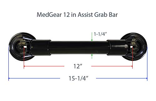 MedGear A-0163A2 12 in Wall-Mount Assist Bar, Black & Includes Clip-On Shower Head Holder - color: Black