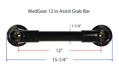 MedGear A-0163A2 12 in Wall-Mount Assist Bar, Black & Includes Clip-On Shower Head Holder - color: Black