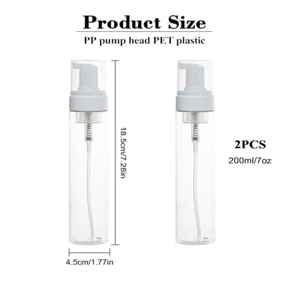 Foam Pump Bottles 2 Pack (200ml/7oz) - Combofix Refillable Foam Dispenser Bottles for Foaming Hand Soap, Facial Cleanser & Castile Soap, Clear Plastic Travel Toiletry Containers - size: 200ml-2pcs
