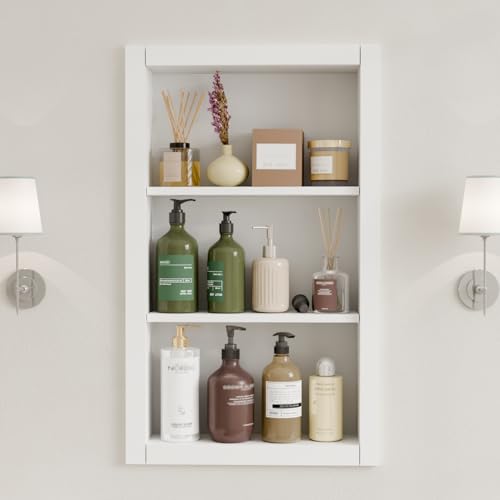 14'' * 24'' Recessed Medicine Cabinet Wall Niche Wood, 3-Tier Bathroom Niche Insert for Drywall, in Wall Shelf Medicine Cabinets Replacement, for Living Room, Bathroom Storage, White - color: Chalk White, size: 24''H * 14''W (3 Tiers)