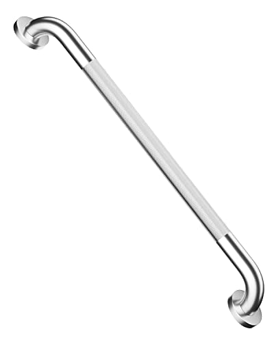 24 Inch Anti Slip Shower Grab Bar, Munzong Stainless Steel Bathroom Grab Bar, Satin Brushed Nickel Knurled Bathroom Balance Bar,Safety Hand Rail Support Handicap Elderly Senior Assist Bath Handle | Satin Brushed Nickel Knurled Bathroom Balance Bar Safety