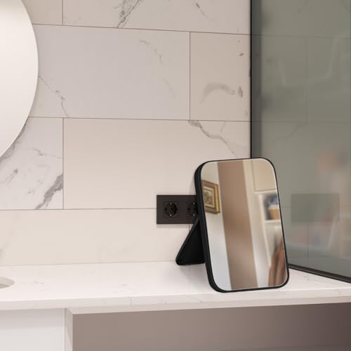 8-Inch Table Desk Vanity Makeup Mirror, Simple Portable Travel Mirror with Stand, Standing and Wall Hanging Dual-use, Black - color: Black