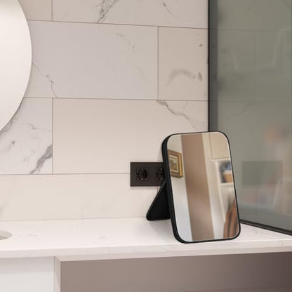 8-Inch Table Desk Vanity Makeup Mirror, Simple Portable Travel Mirror with Stand, Standing and Wall Hanging Dual-use, Black - color: Black