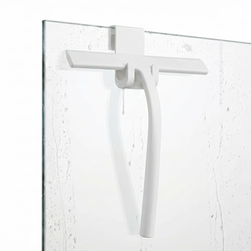 Shower Squeegee for Glass Doors, Mirror Window Tile Scrubber Cleaner with Hook Silicone (White) - color: White