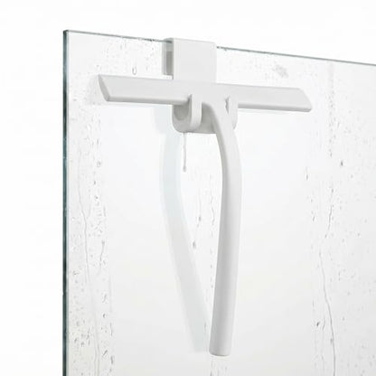 Shower Squeegee for Glass Doors, Mirror Window Tile Scrubber Cleaner with Hook Silicone (White) - color: White