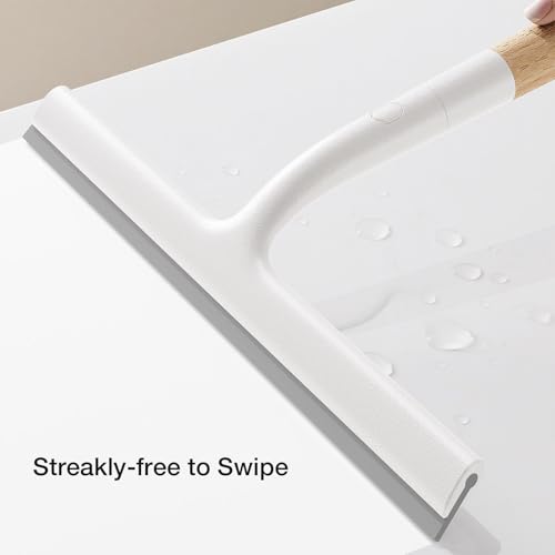 Shower Squeegee for Glass Doors, Streak-Free Silicone Window Cleaner with Detachable Wood Handle & Hook, Rust-Proof Bathroom Squeegee for Mirror, Tile Wall, Car Windshield, 10 Inch White - size: 2pack