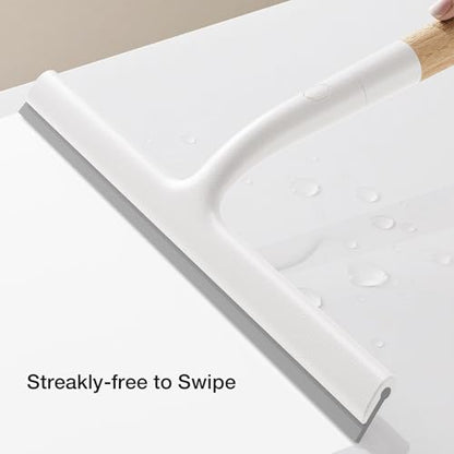 Shower Squeegee for Glass Doors, Streak-Free Silicone Window Cleaner with Detachable Wood Handle & Hook, Rust-Proof Bathroom Squeegee for Mirror, Tile Wall, Car Windshield, 10 Inch White - size: 2pack