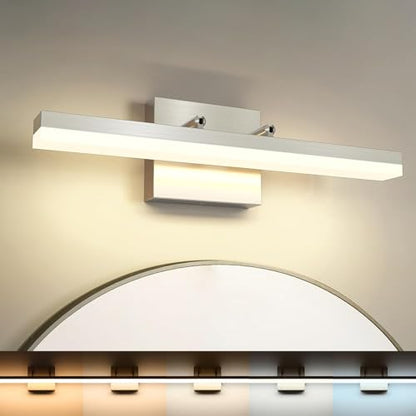Brushed Nickel Vanity Lights - Dimmable 5CCT Bathroom Lighting Fixtures Over Mirror, Adjustable Angle Wall Light, 15.75" Long 12W LED Bar Light - size: 15.75inch Long